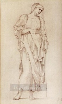 エドワード・バーン・ジョーンズ Painting - 杖を持った立っている女性像の研究 ラファエル前派サー・エドワード・バーン・ジョーンズ